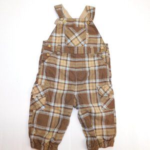 Carters Boys 9 Months Brown Plaid Overalls